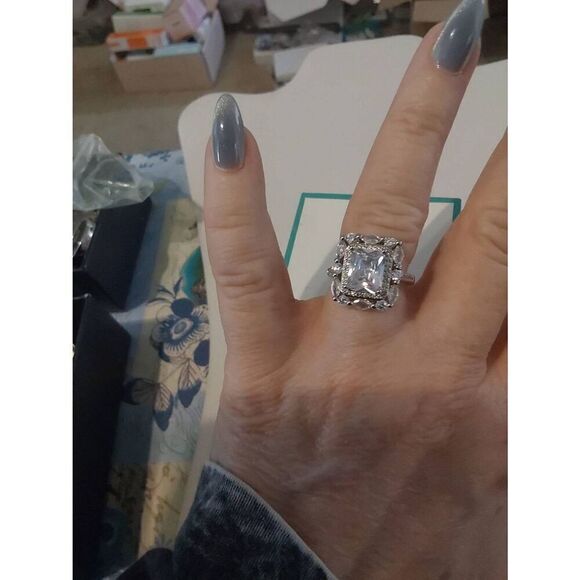 5.5 Carat Genuine Diamond Simulant Multi-Cut Shadowbox Ring Sz 8 - Picture 3 of 4